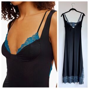 NWOT Intimately Free People Party Crasher Midi Lace Slip Dress in Black & Teal S
